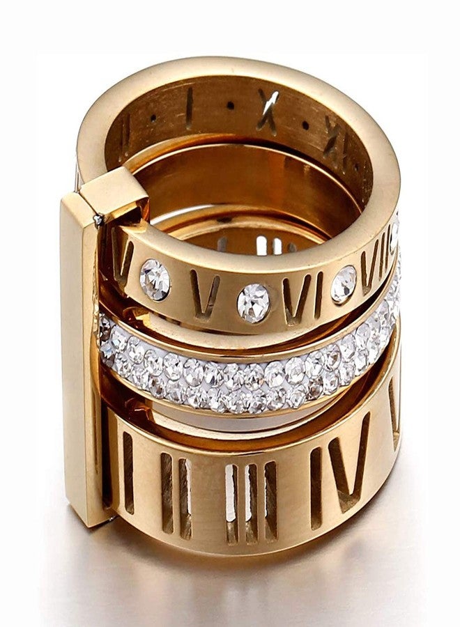 SINLEO Stainless Steel CZ Zirconia Roman Numeral Ring for Women 3 in 1 Trinity Wedding Band Spinner Rings Gold Size 7.5 - Image 5